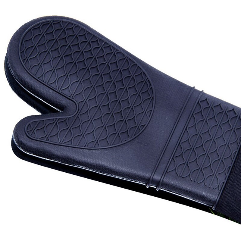 Extra Long Silicone Oven Mitts Heavy Duty Commercial Grade Oven Mitts Heat Resistant Bbq Gloves with Quilted Cotton Lining 2 Pac