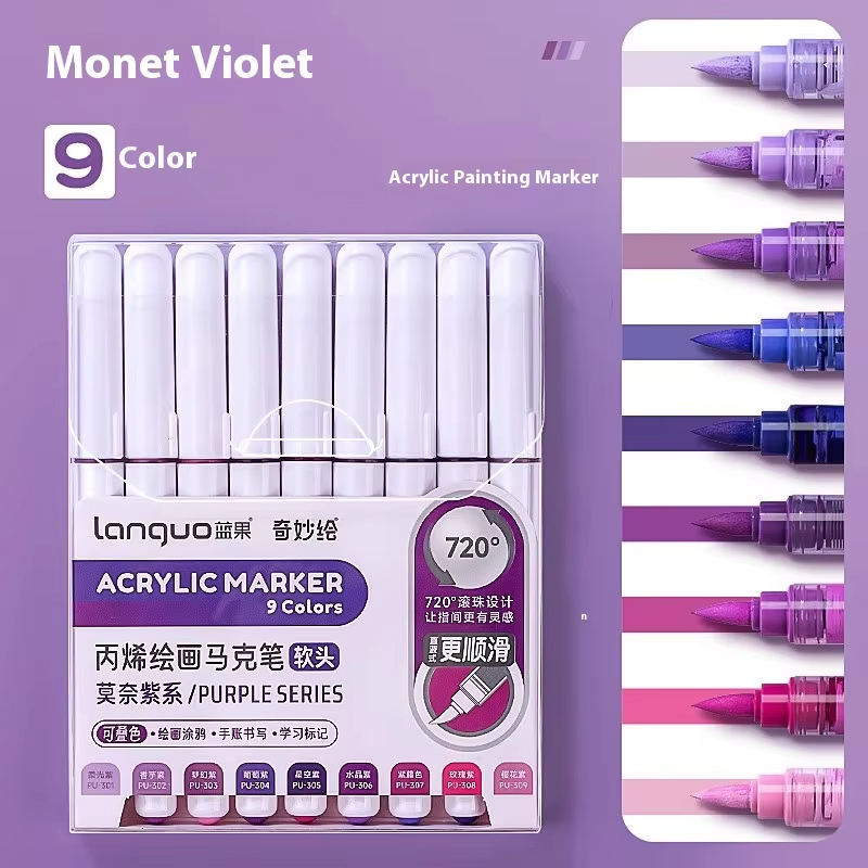 Ensemble de marqueurs en acrylique Languo pour documents empilables, stylos à encre à contrôle intelligent, fournitures d'art, ensemble de pinceaux pour étudiants: Bleu marine