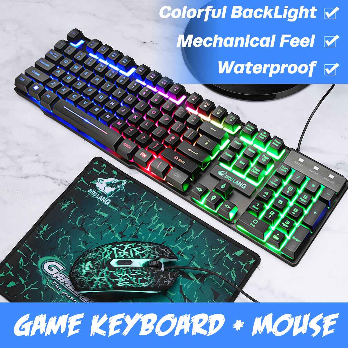 RGB Led Lighting Computer Laptop Gamer USB Wired Gaming Keyboard Backlit With Mouse Pads Keyboards Mechanical Feeling