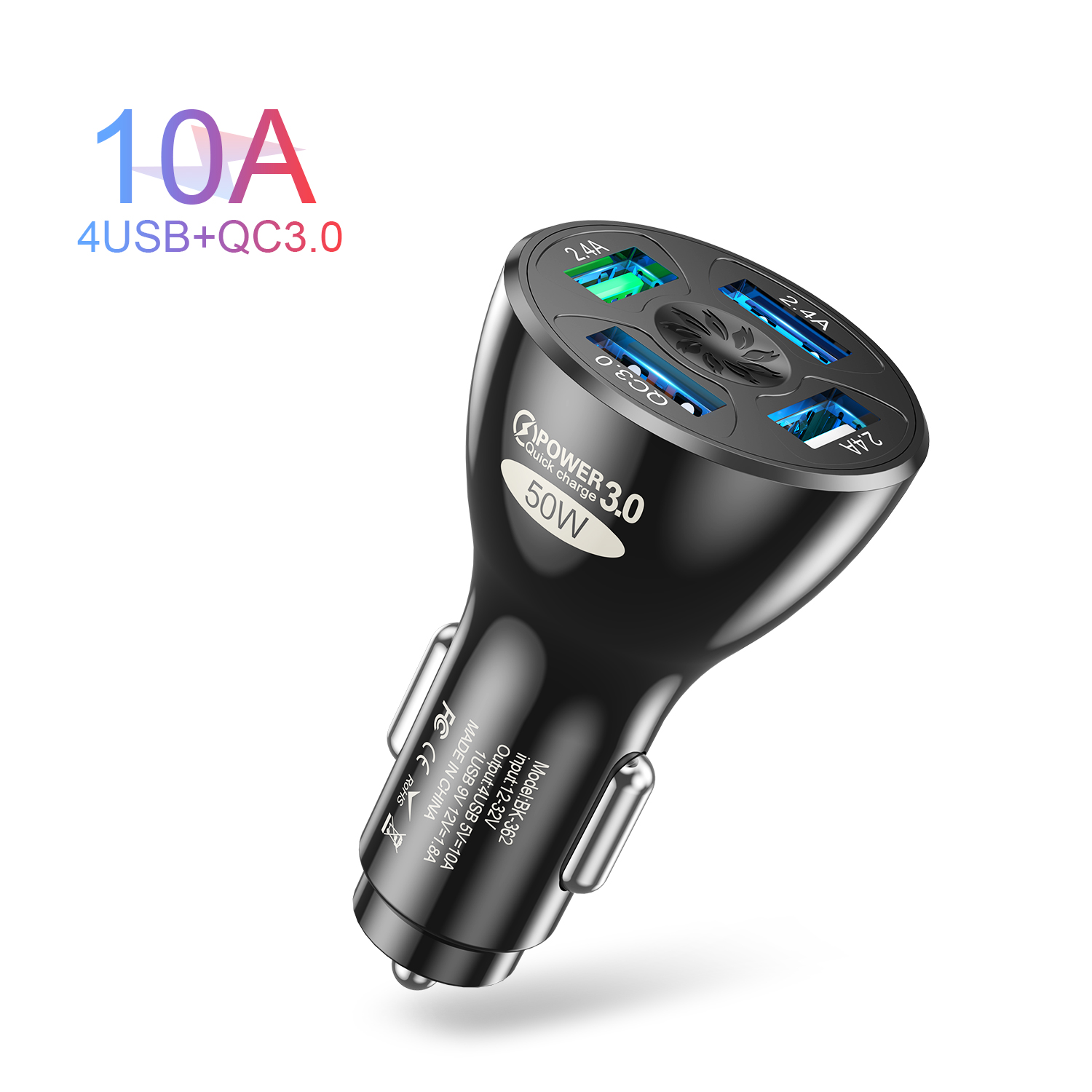 Schnell Ladung Auto Ladegerät 50W 4 USB QC 3,0 4,0 LED Schnelle Auto Zigarette Leichter praktisch USB Ladung für iPhone Samsung Huawei: Schwarz Pro aufladen
