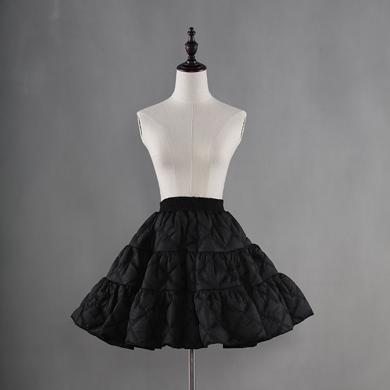 Thick Short A line Petticoat for Winter Cotton Padded Underskirt by Classical Puppets: Black