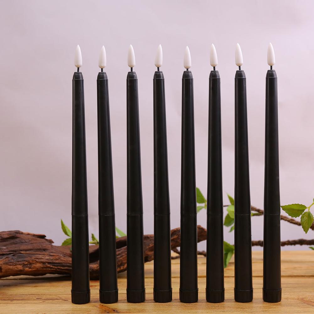 Pack of 6 Black Decorative Flickering LED Candles,Yellow/Warm White Flameless Plastic Electronic Christmas Halloween Decoration
