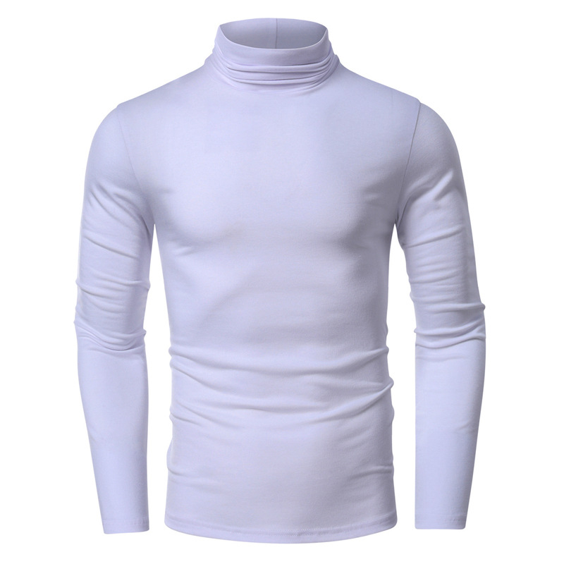 Camiseta de cuello alto de Color sólido para hombre, camisa básica de manga larga informal, Tops ajustados de Color sólido a la , otoño y primavera: M / White