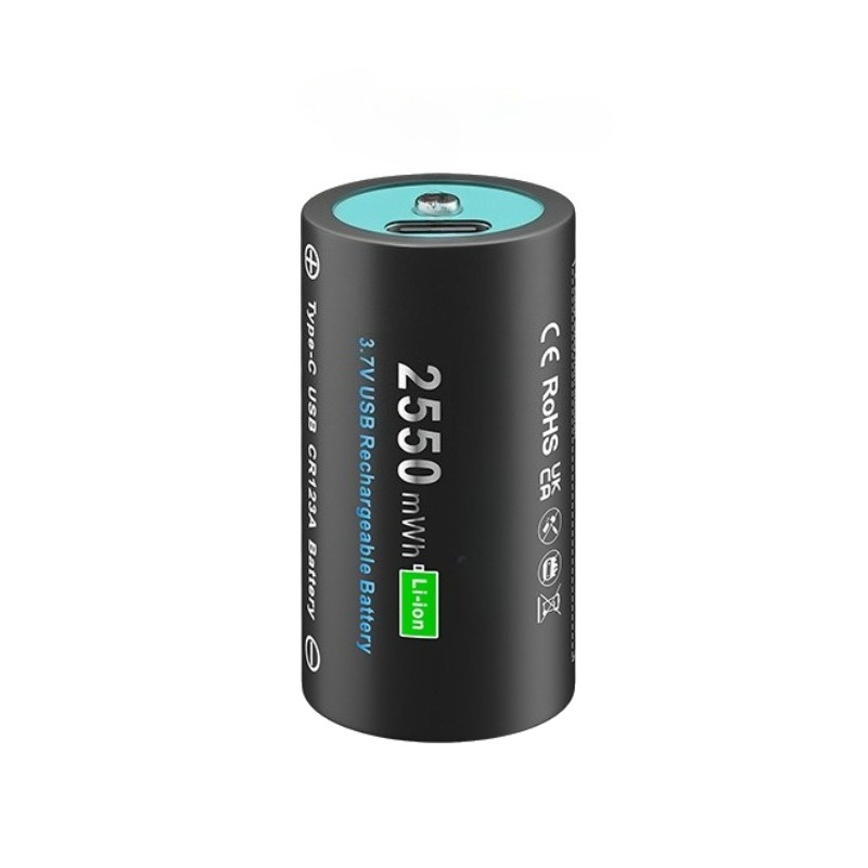 Batteria ricaricabile CR123A CR123 16mmX35mm con ingresso USB per torcia portato RCR123 RCR123A Batteria 3,7 V 2550 mAh: BIANCO