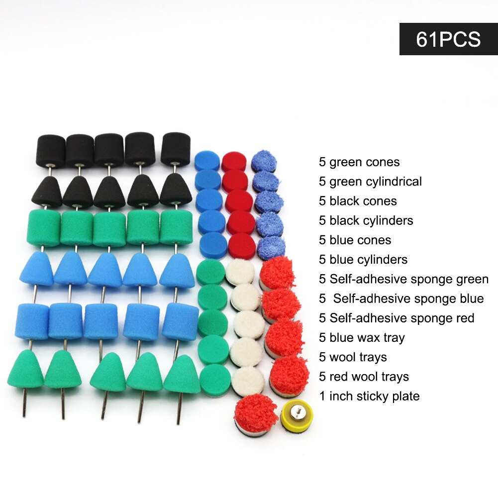 Mini Polishing Kit for Car Beauty Detailing Polisher with Extention Tools Car Polishing Pads Kit for Rotary Polisher: 61pcs-set