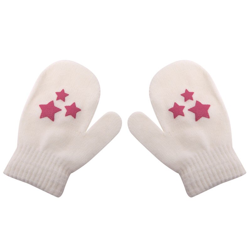 White, Blue, Gray Kids Dot Star Heart Pattern Mittens Boys Girls Soft Knitting Warm Gloves: WhiteStar