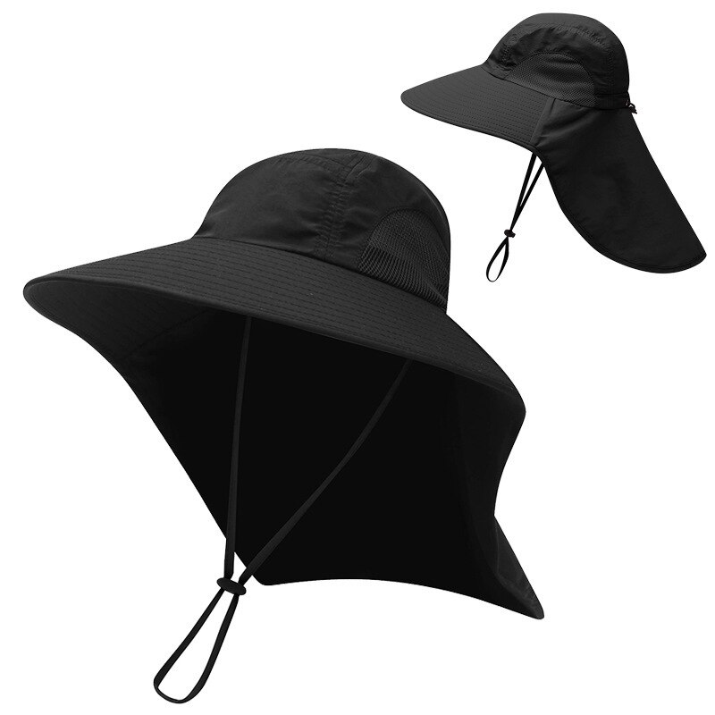 Chapeau de Protection contre les UV pour le cou, casquette de Protection solaire à large bord, pour voyage, Camping, randonnée, bateau: Black