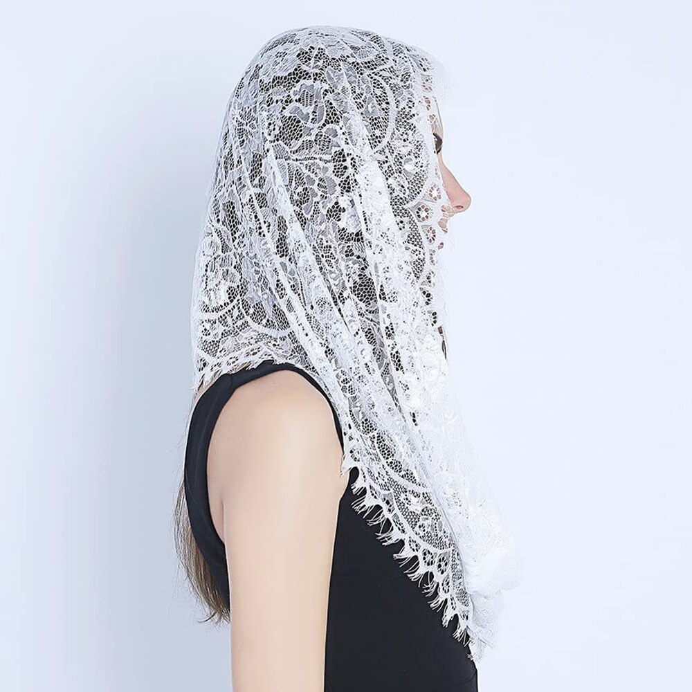 Foulard infini en dentelle pour femmes, style catholique, voile d&#39;église, couverture de tête, Latin messe, châle de mariée, noir