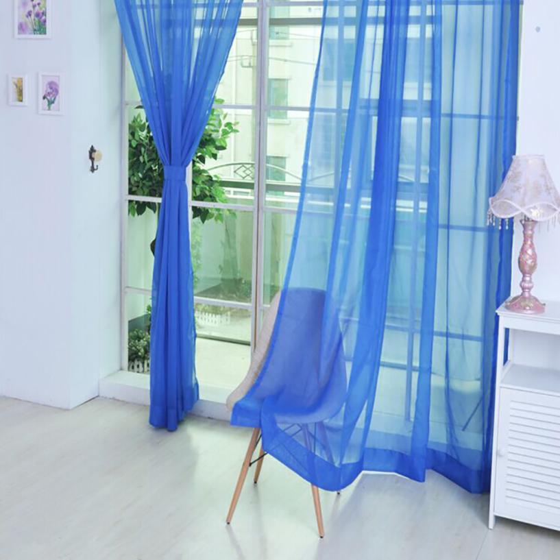 1 pièces couleur Pure Tulle porte fenêtre rideau drapé panneau Pure écharpe cantonnières romantique humeur sol rideaux m29: Bleu marine