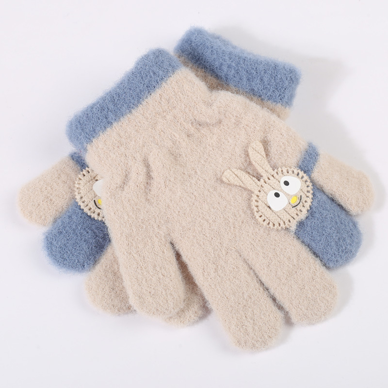 Wecute 10*15cm criança inverno luvas quentes para cerca de 3-6years crianças bonito coelho dos desenhos animados à prova de frio ao ar livre equitação jogar luvas de malha: Bege