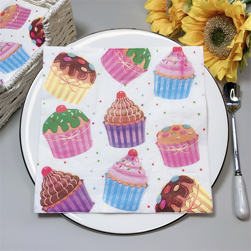 20 stk/pakke søde farverige donuts cupcake bord decoupage papir servietter dessert servietter papirservietter til børn fødselsdagsfest indretning: E