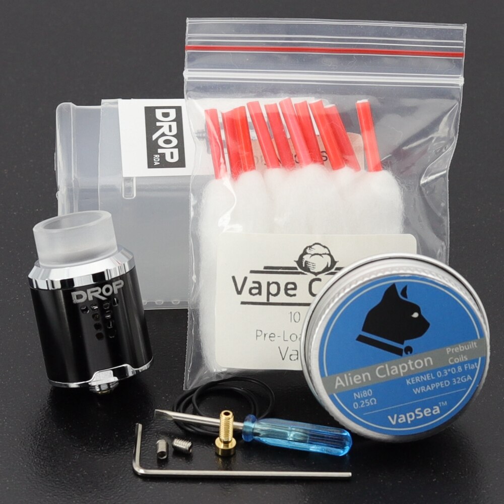 Vape RDA Tank Rebuildable Dripping Atomizer 24mm with 4 Large Post Holes For Easy Coil Replacement BF pin RDA: Black-Coils-Cotton