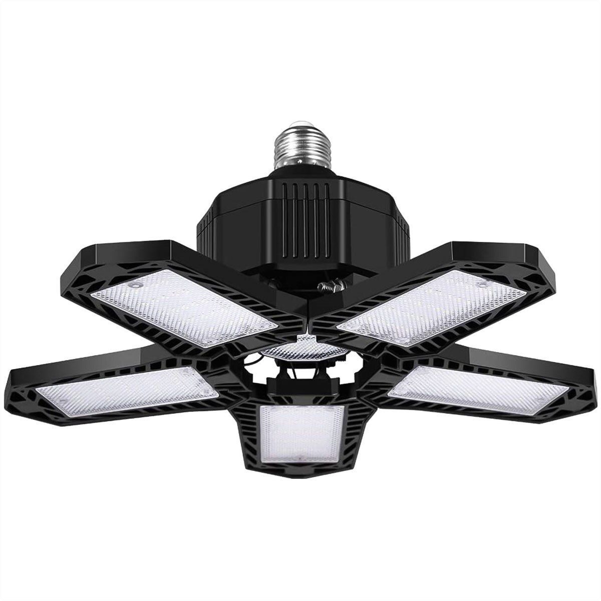100W 5 Adjustable Panels LED Garage Light E26/E27 Deformable Ceiling Light Warehouse Lighting Bulb For Home Workshop: Black