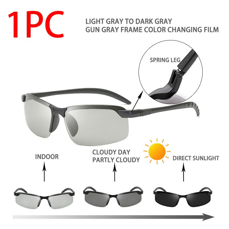 Driver Goggles Photochromic Len Day Night Vision Sunglasses For Men Women Car Driving Glasses Polarized Sunglasses Eyewear UV400: Light Gray to Drak B