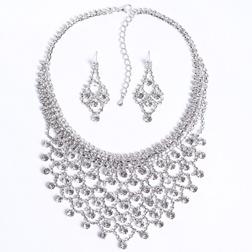 CORUIXI K72321 Wedding Necklaces sets Party Accessories Luxury Bridal Jewelry Sparkling Rhinestone Accessories You are the star: Imitation Rhodium Plated