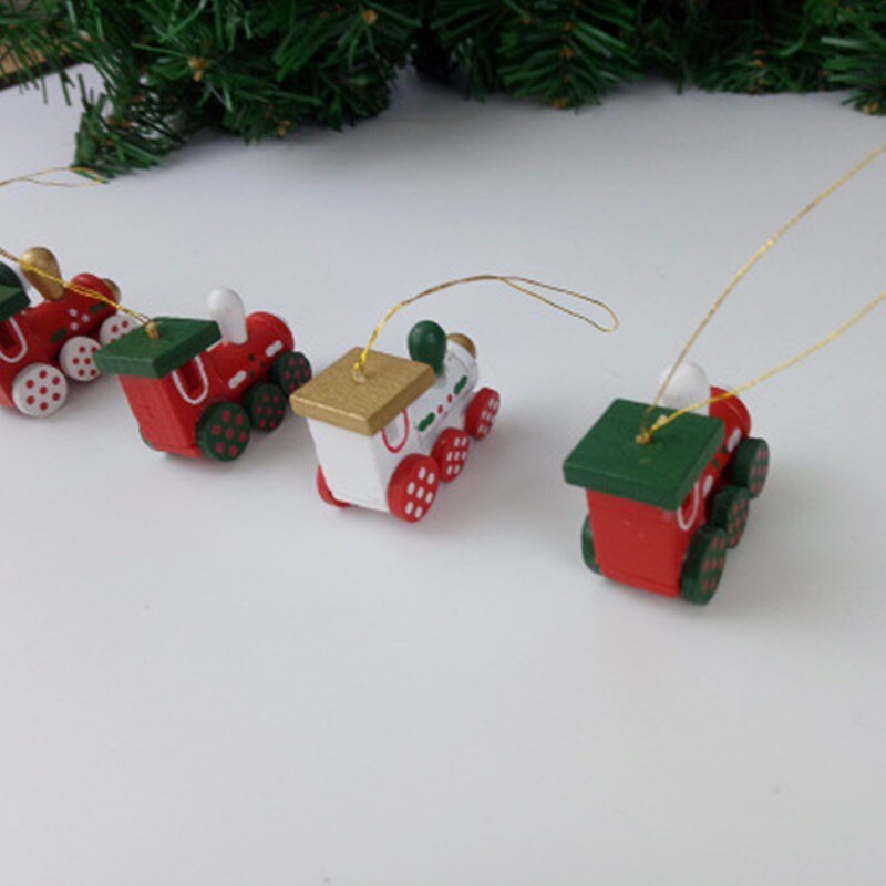 6PCS/Set Christmas Decorations Wood Painted Train Heads Cartoon Year Showcase Window Christmas Tree Hanging Decoration Kids