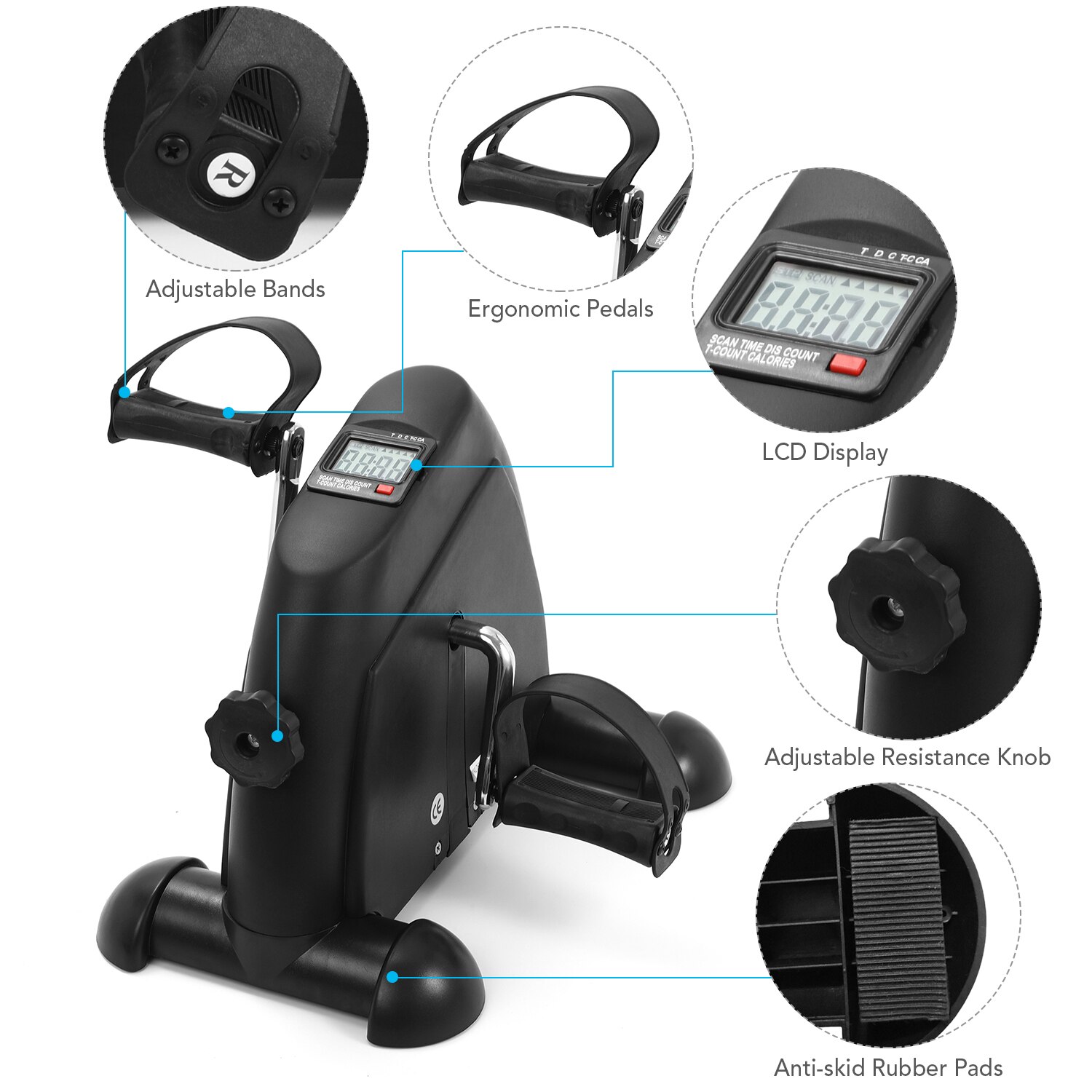 Mini pédale Stepper de vélo d&#39;intérieur, appareil d&#39;exercice avec écran LCD à résistance réglable pour la gymnastique à domicile et au bureau