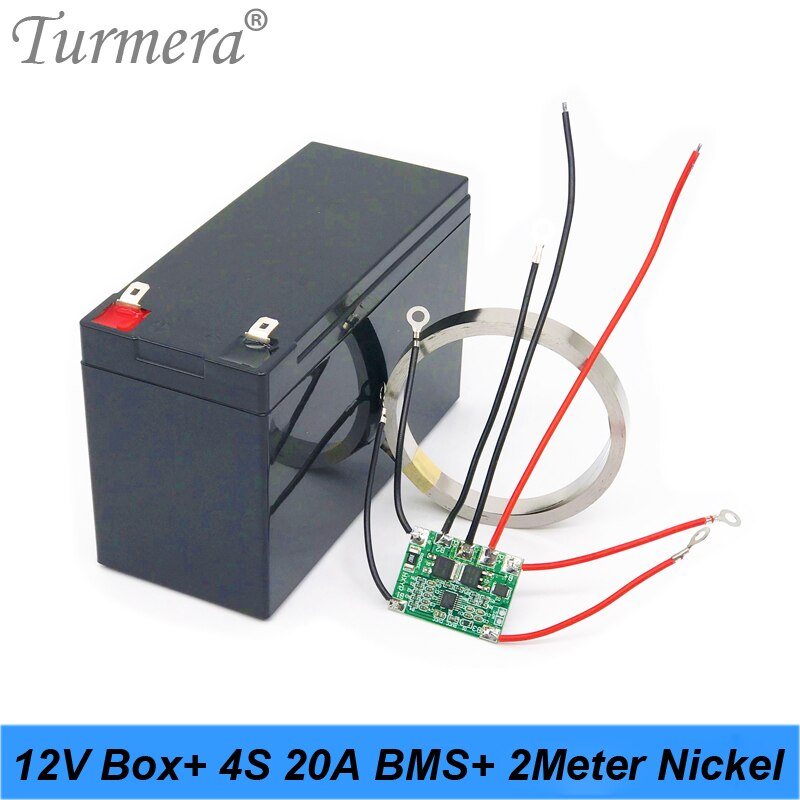 Turmera 32650 32700 Lifepo4 Battery Storage Box with 1x4 Bracket for 12V 7Ah Uninterrupted Power Supply and E-bike Battery Use A: Black-BMS-Nickel