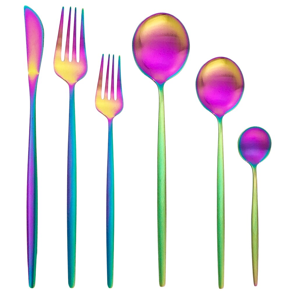 Juego de cubiertos mate de oro rosa de 36 Uds., juego de vajilla de acero inoxidable 304 para postre, tenedor, cuchara, cubertería, vajilla de cocina: 36Pcs Rainbow