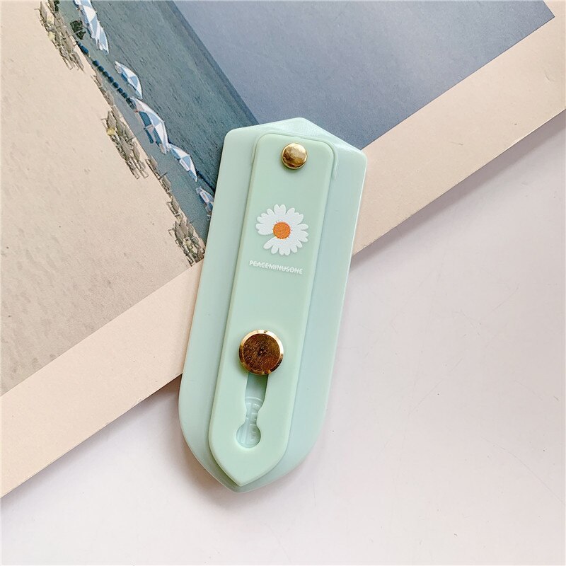 Daisies Flower Push Pull Silicone Candy Color Short Wrist Strap Finger Ring Grip Bracket Phone Holder Universal For iPhone 11: Light Green