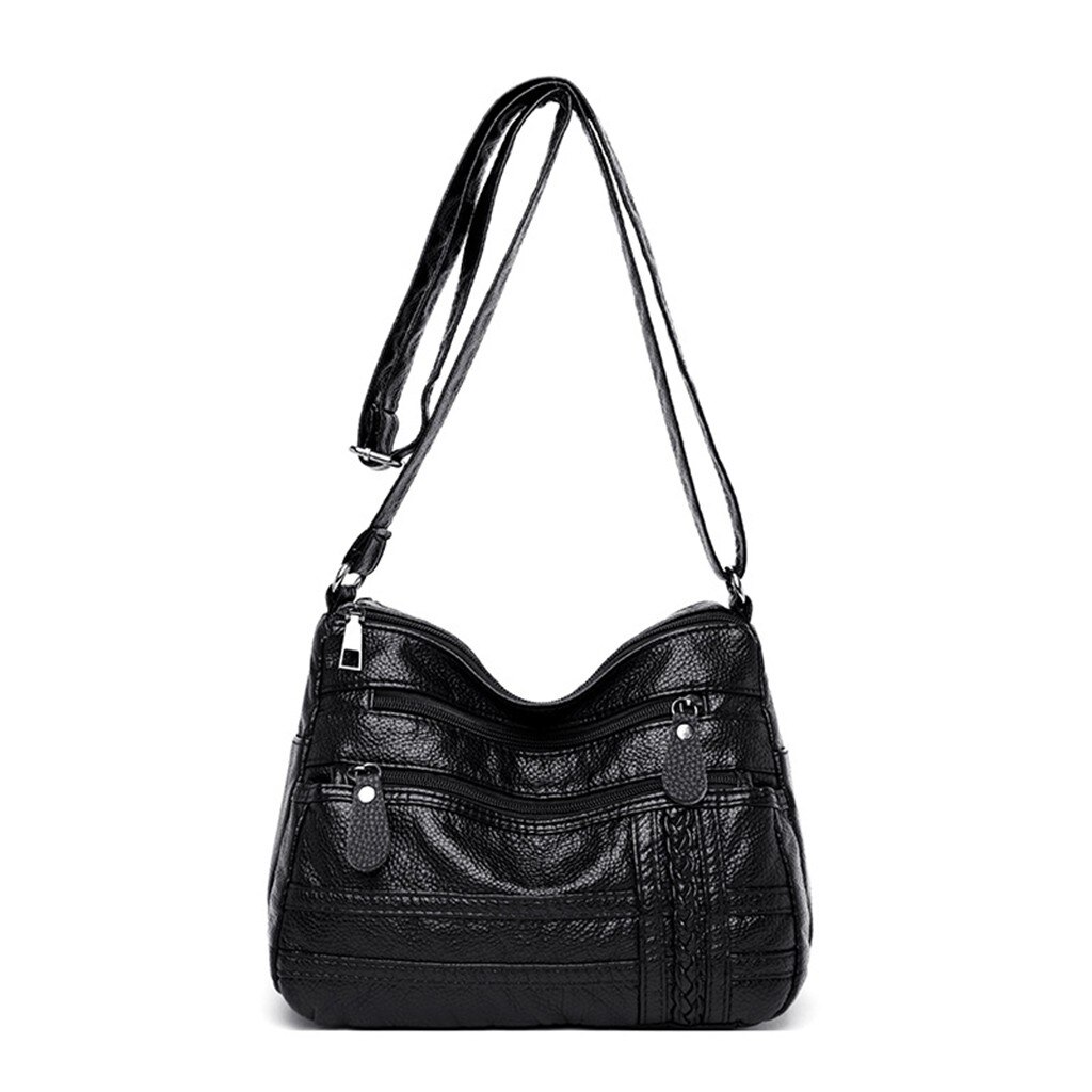 Sacs à bandoulière imperméable multicouches pour femmes, sacs à main en tissu de bonne , sacoche de couleur unie à fermeture éclair #30, collection décontracté: Black