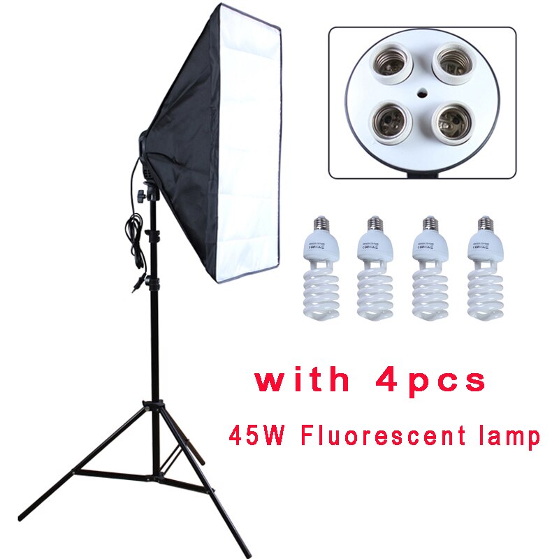 Photo studio 50*70cm Softbox 100-240V Lighting Box E27 4-Lamp-Holder Soft Box with 2m Light Stand photography Kit: Suit 2