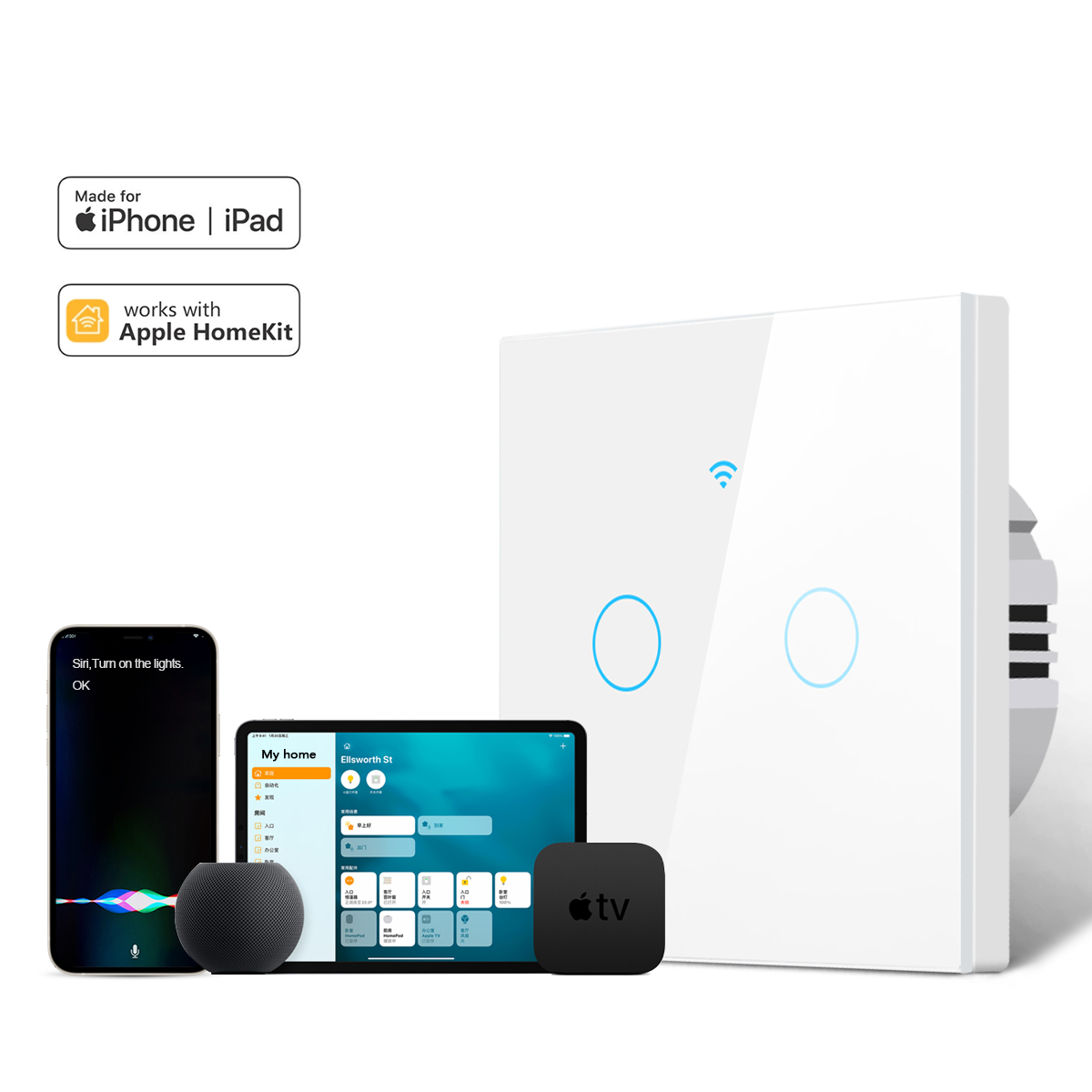Apple Homekit Smart Switch Interruptor Smart Home Touch Schakelaar Wifi Voice Lichtschakelaars Siri/Alexa Google Thuis Nodig Neutrale