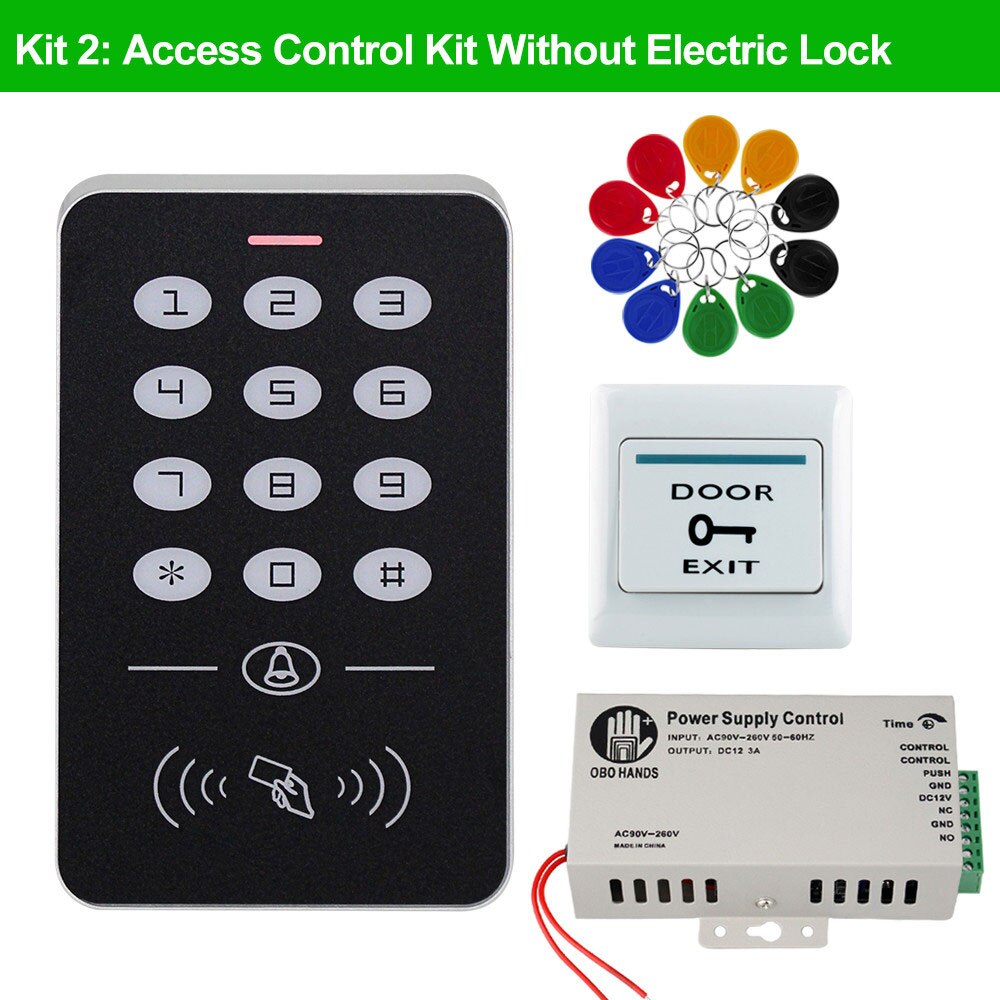 OBO Door Access Control System RFID Keypad EM Card Reader + Power Supply + Electronic Magnetic Lock Bolt Strike Locks for Home: Kit without Lock