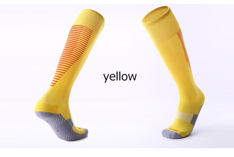 Adult Kids Sports Soccer Socks Color Stripe Long Stocking Knee High Football volleyball breathable Children Sock: yellow / for kids size