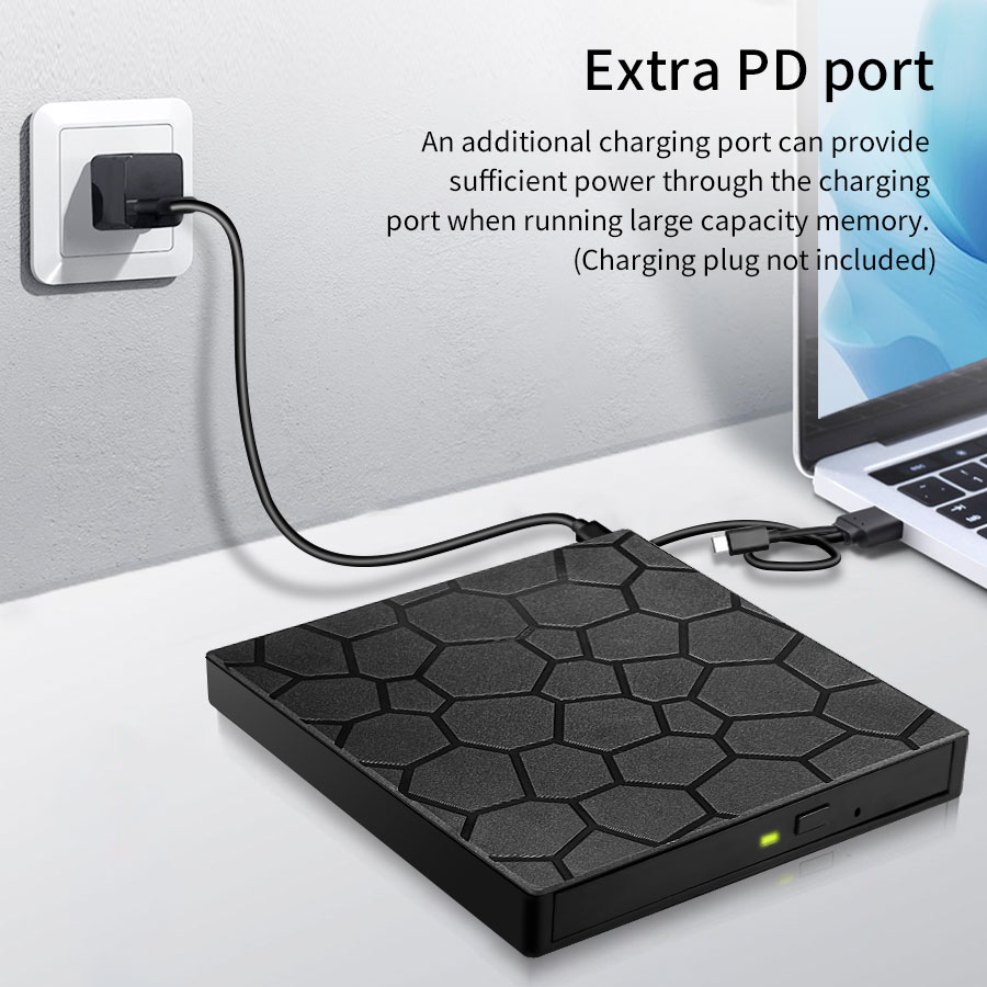 7-in-1 externer CD/DVD-Brenner, Recorder, USB 3.0 Typ C, tragbarer DVD-CD-Player, externes Festplatte für Laptop, Desktop, Windows, Linux