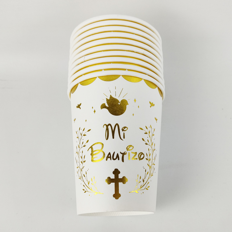 Assiettes en papier espagnol Mi Bautizo de 7 pouces et tasse de 250ml, articles de décoration de fête de baptême pour enfants d'espagne, 20 pièces