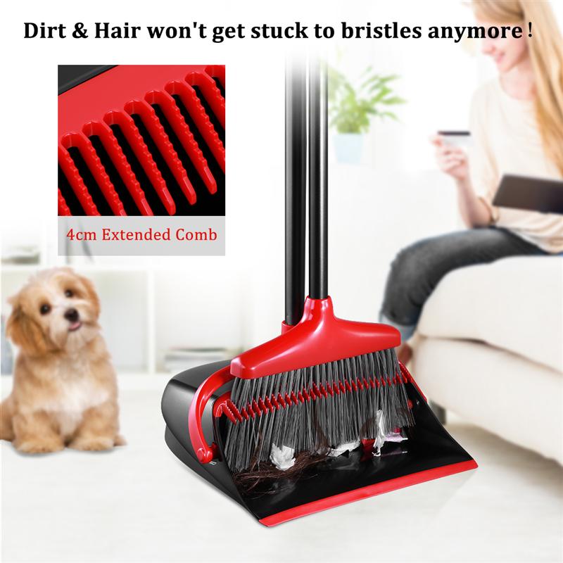 Broom and Dustpan Set Upright Standing Dust Pan With Extendable Broomstick Cleaning Brush Broom Dustpan Set for Home