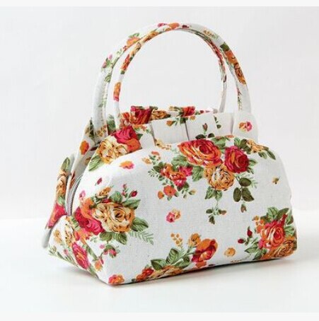 Lonchera de lona a la para mujer, bolsa con cierre Floral, portátil, para Picnic, trabajo escolar, bolsa de Almuerzo: 5