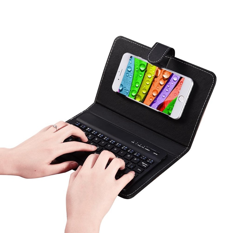 Wireless Bluetooth Keyboard Case Leather Stand Cover for IPhone Android Phones