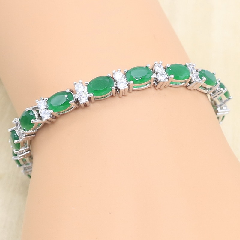 Pulsera de Color plata para mujer, 3 colores, verde, morado, circón 19cm, de joyería