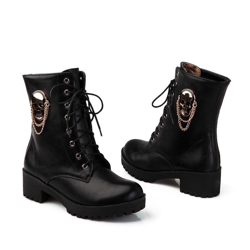 Morazora Enkellaarsjes Voor Vrouwen Schedel Street Lace Up Platform Vrouwen Laarzen Mode Dames Herfst Winter laarzen Schoen