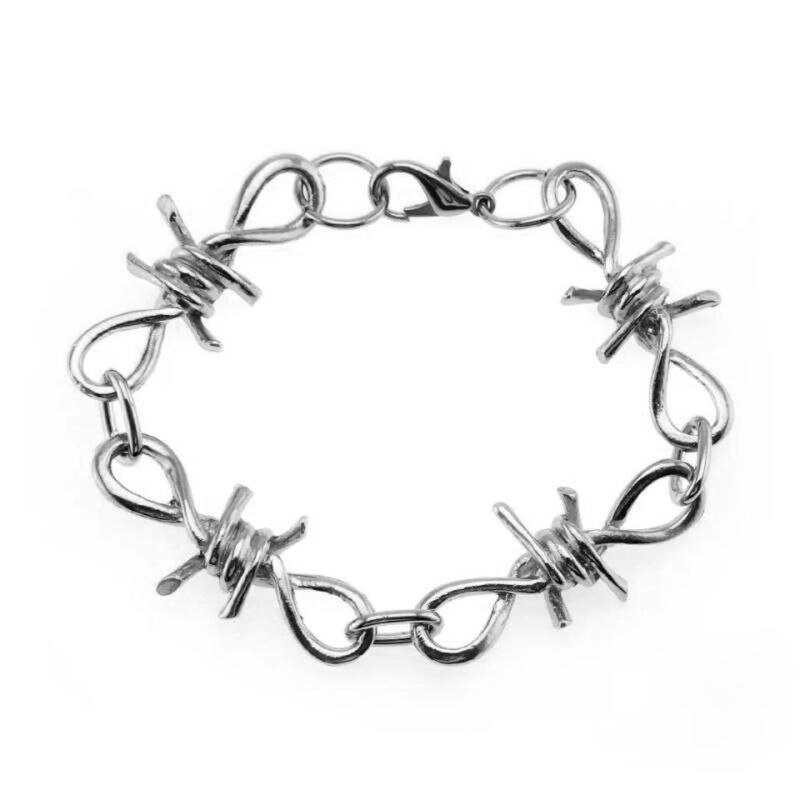 1 Set Mannen Punk Gothic Lichtmetalen Prikkeldraad Brambles Ketting Armband