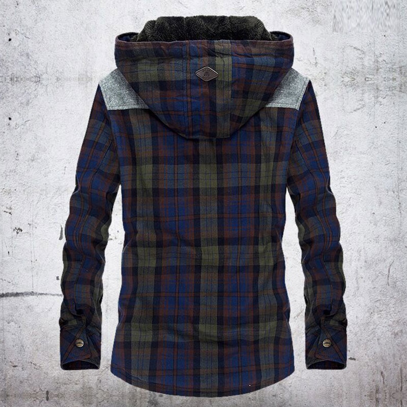 Winter Shirt Men Thick Warm Fleece Shirts Plaid Cotton Men Shirt Long Sleeve Camisa Masculina Plus Size M-XXXL Hooded Shirt Men