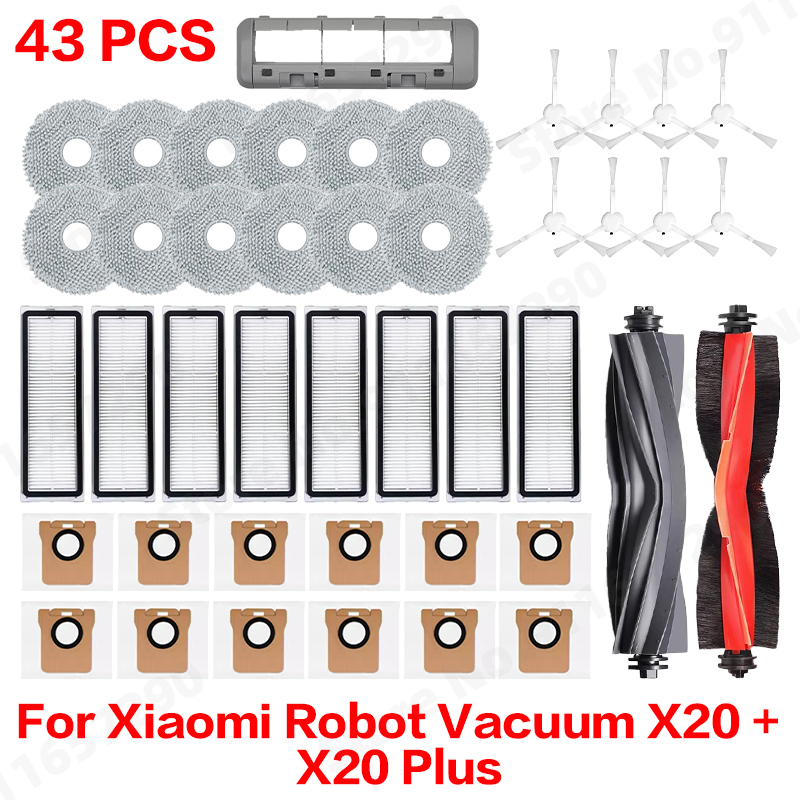 Para xiaomi robô vácuo x20 +/x20 plus saco de pó mop pano acessórios escova lateral principal filtro hepa peças reposição: Cinza claro