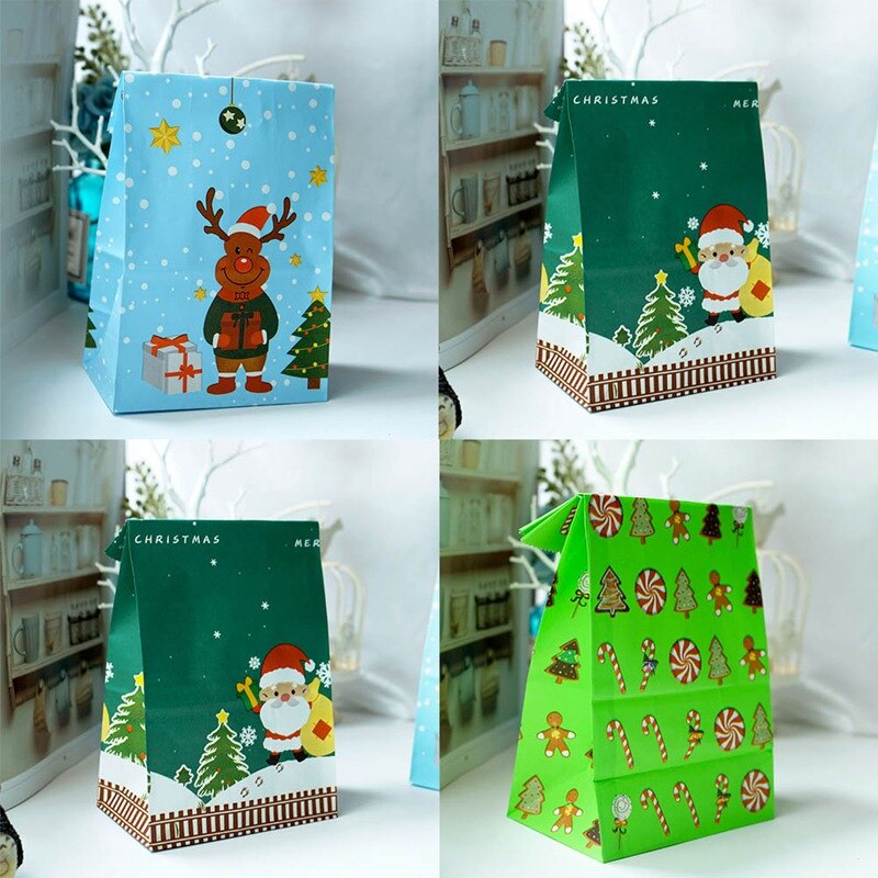 10 stk christmas santa elg papirposer stand up slik mad papir segl pakning års fest favoriserer madpose til småkager