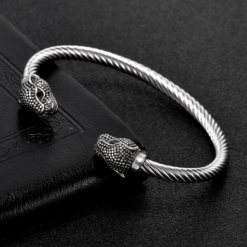 Leopard Head Stainless Steel Open Men Women Cuff Bangles Trendy Mesh Surface Chain Link Bracelets Pulsera: SILVER PLATED