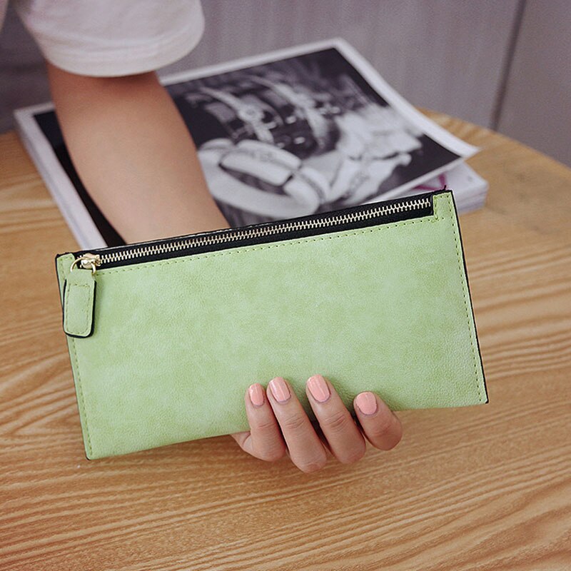 Women Purse Wallet Vintage Card Phone Storage Bag Long PU Leather Wallets Zipper Handbag SWD889: Green