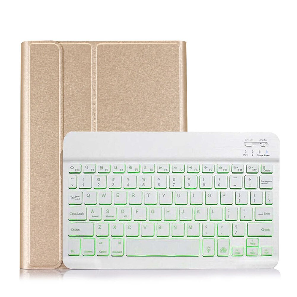 Bluetooth Verlicht Toetsenbord Leather Case Cover Voor Samsung Galaxy Tab A7 10.4 T500/505 Draadloze Afneembare Toetsenbord pu Case: Gold-white keyboard