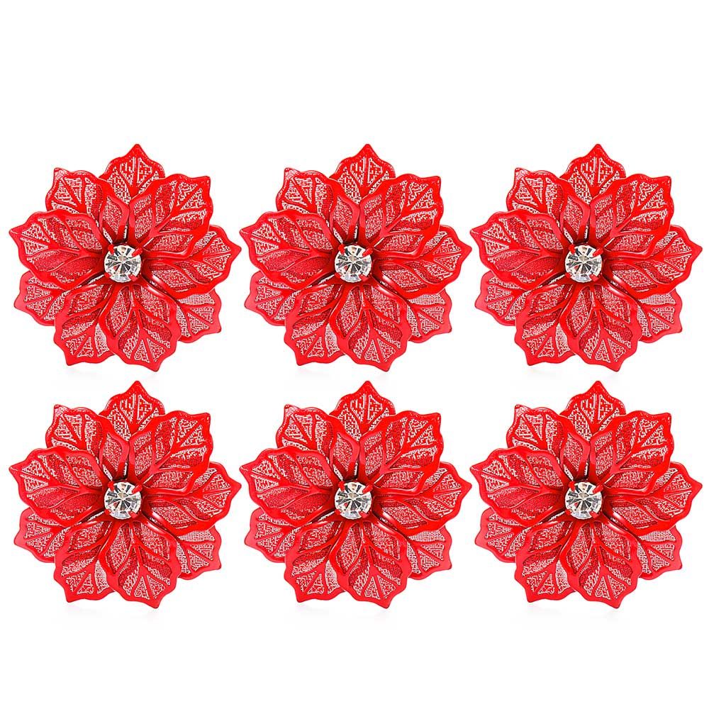 Restaurant Kitchen Gadgets Party Supplies Christmas Ornament Napkin Buckle Napkin Rings Table Decoration Towel Holder: red-6PCS
