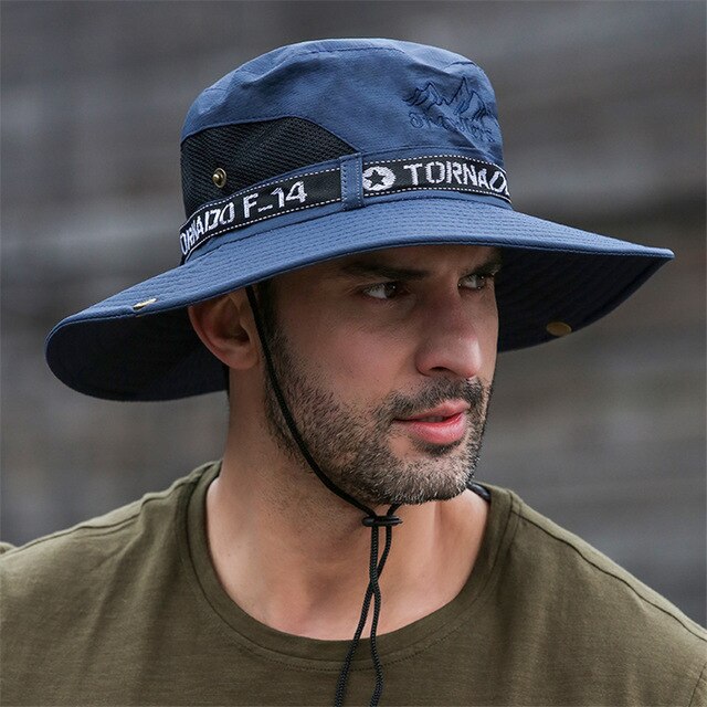 Upf 50+  solhat hat spand cowboy mænd kvinder fiskeri boonie hatte sol uv beskyttelse lang stor bred brim mesh vandreture udendørs strand kasket: Flåde