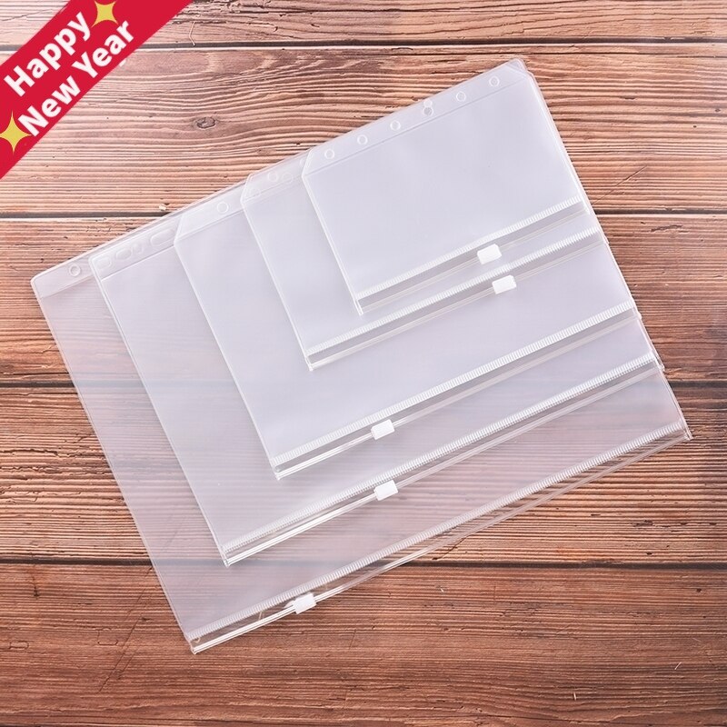 A5 A6File Holders Standard 6 Holes Transparent PVC Loose Leaf Pouch with Self-Styled Zipper Filing Product Binder