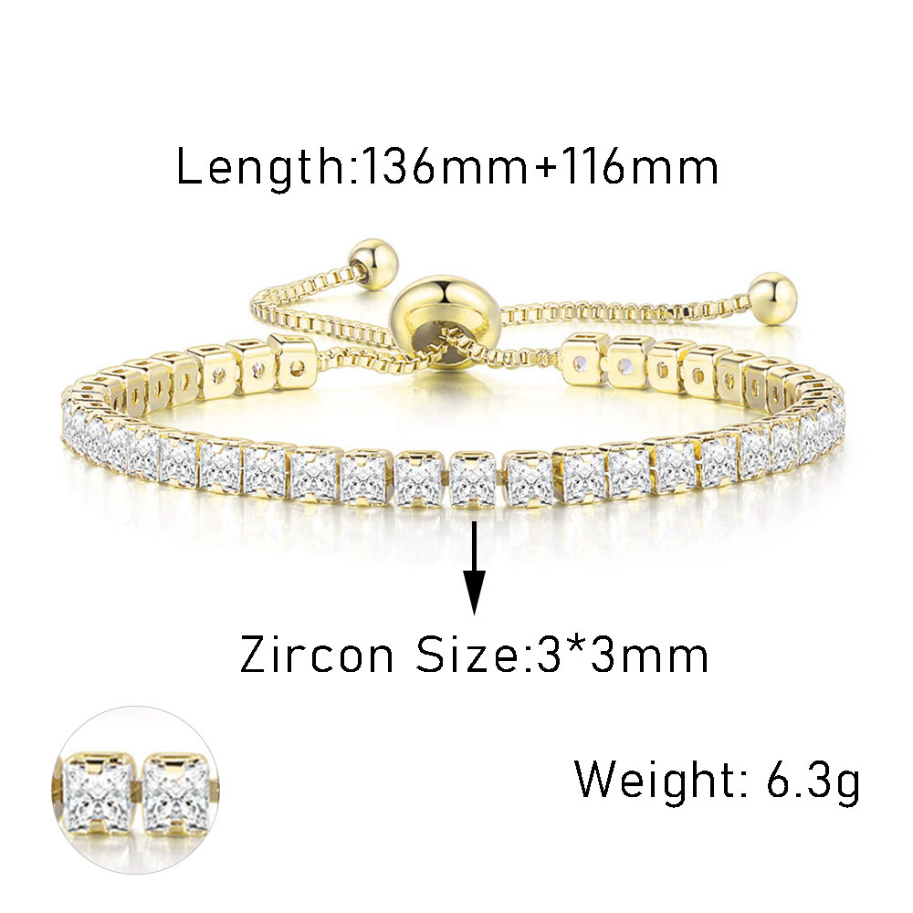 Verstelbare Pleinen 3/4Mm Aaa + Cz Tennis Armbanden Voor Vrouwen Shiny Crystal Korte Ketting Op Hand Sexy accessoires Mode-sieraden: Donker Goud