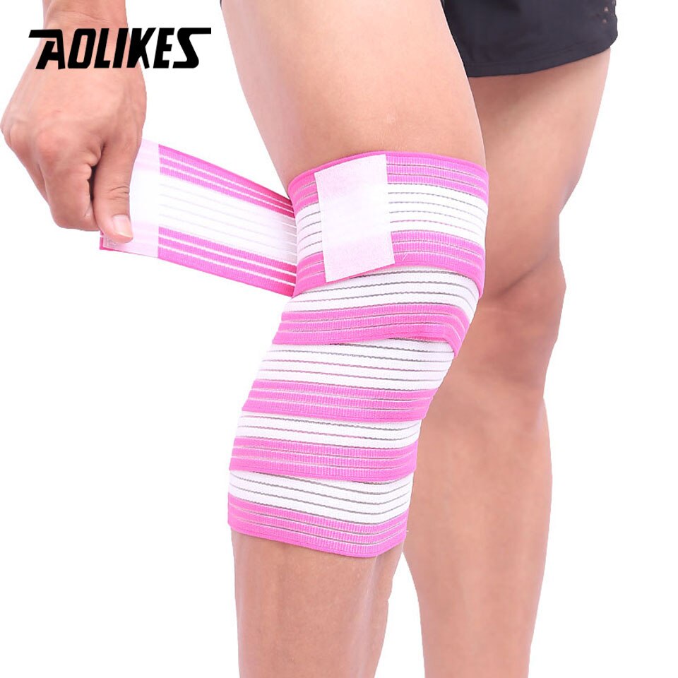 Aolikes 1 stk 90*7.5cm elastisk bandage sport knæstøtterem skinneben: Lyserød med hvid
