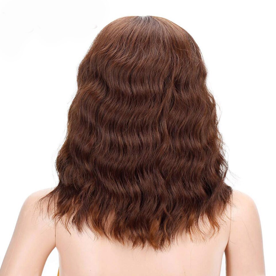 Stamped Glorious Bob Wig Black Synthetic Short Wavy Wig with Bangs Heat Resistant Fiber African American wigs for Women: 30-27