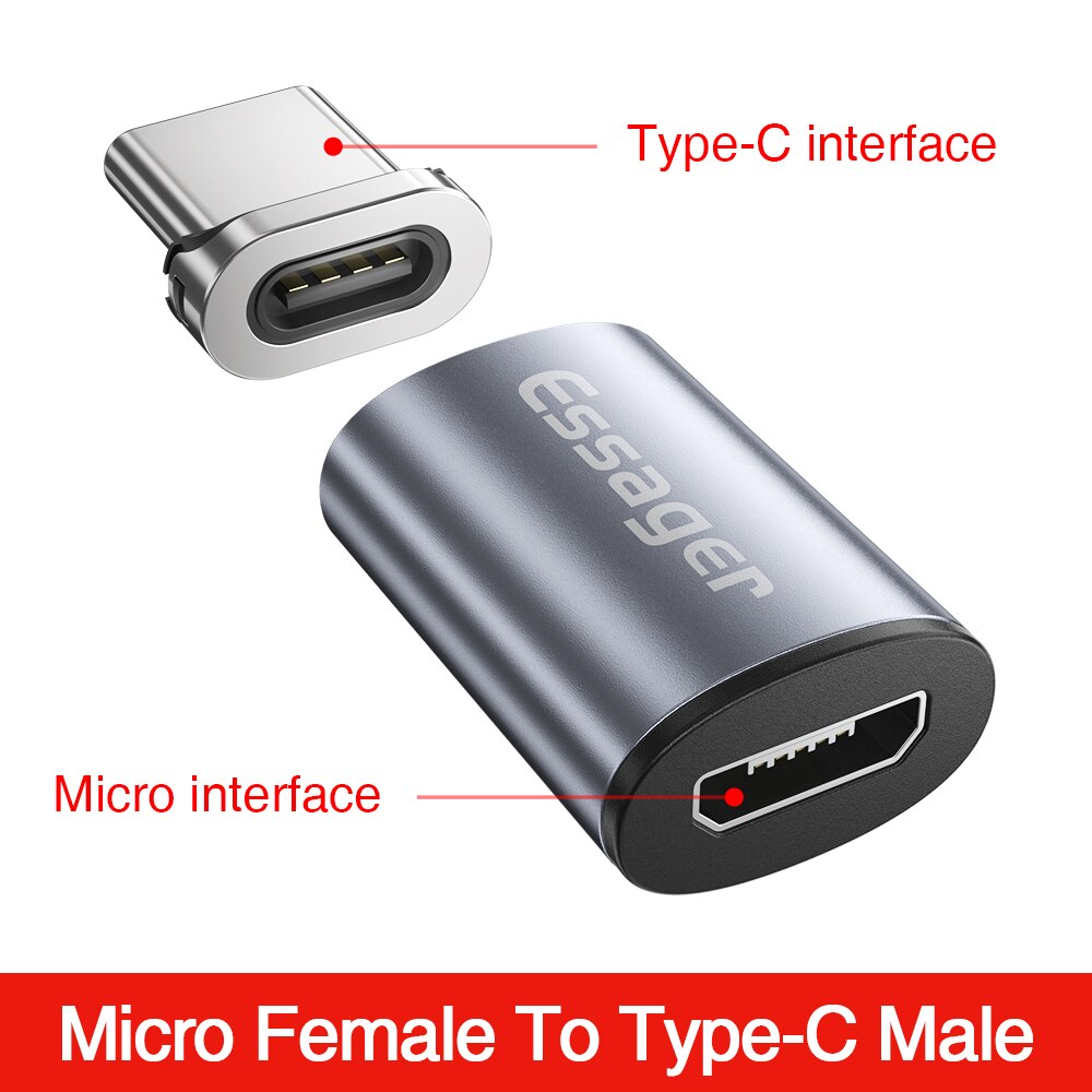 Essager USB Micro adaptateur magnétique pour iPhone Xiaomi Samsung Micro USB femelle à Type C mâle aimant Micro convertisseurs connecteur: Micro To Type C